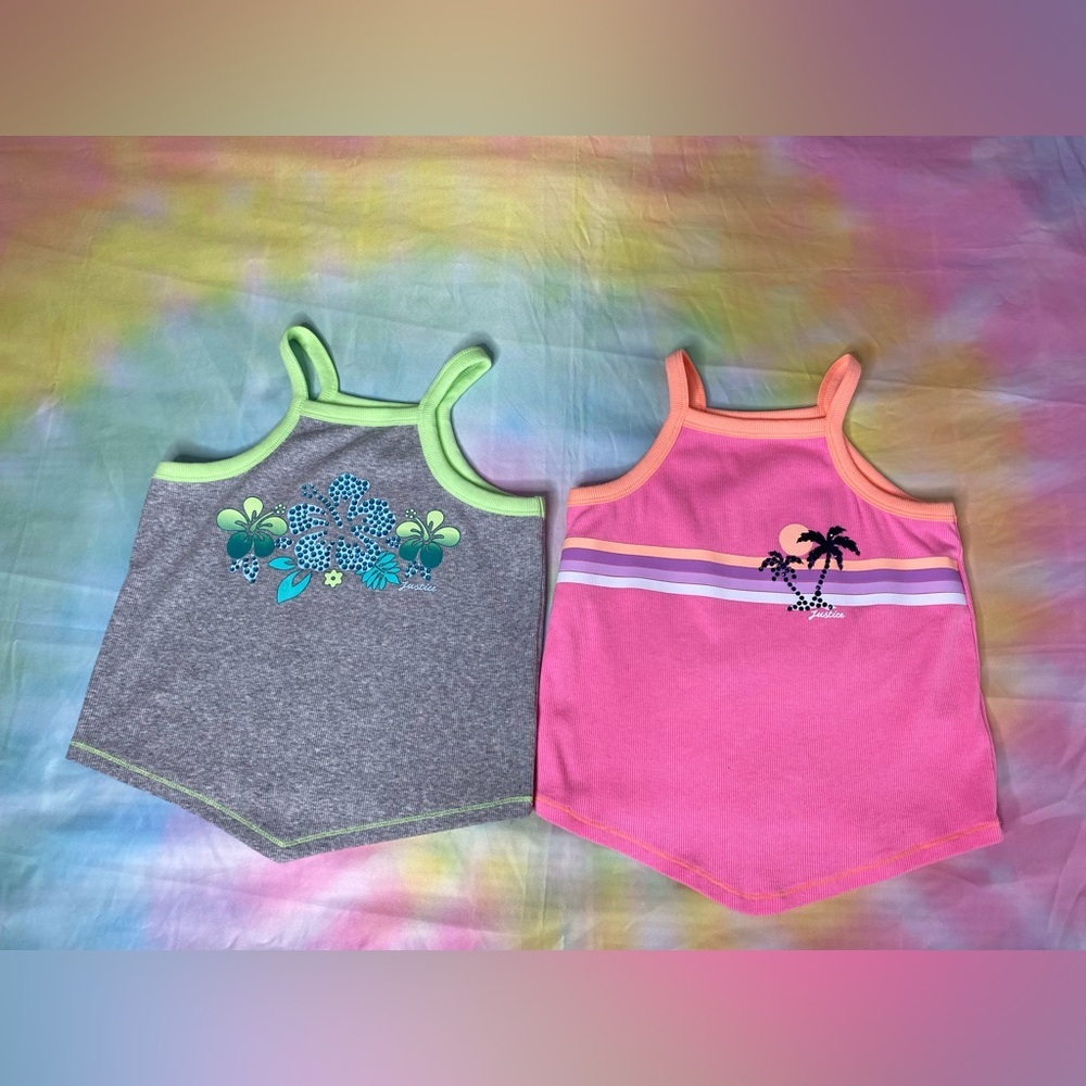 Justice Girls Sleeveless Bandana Tank Bundle- Gray and Pink